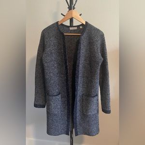 Evolution by Cyrus - Navy and gray open front sweater coat/cardigan. Size XS